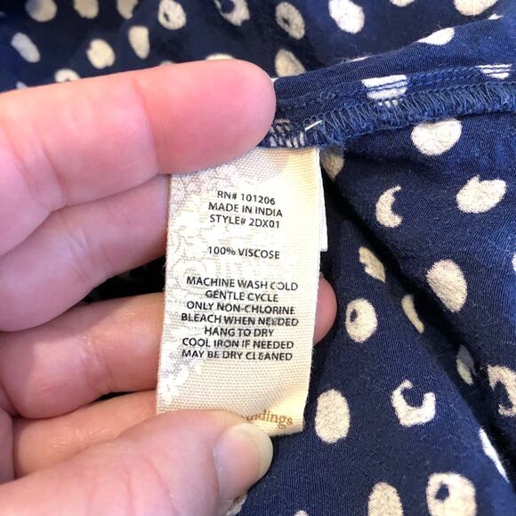 Soft Surroundings blue white polka dot ruffle trim top size Large - Picture 9 of 13